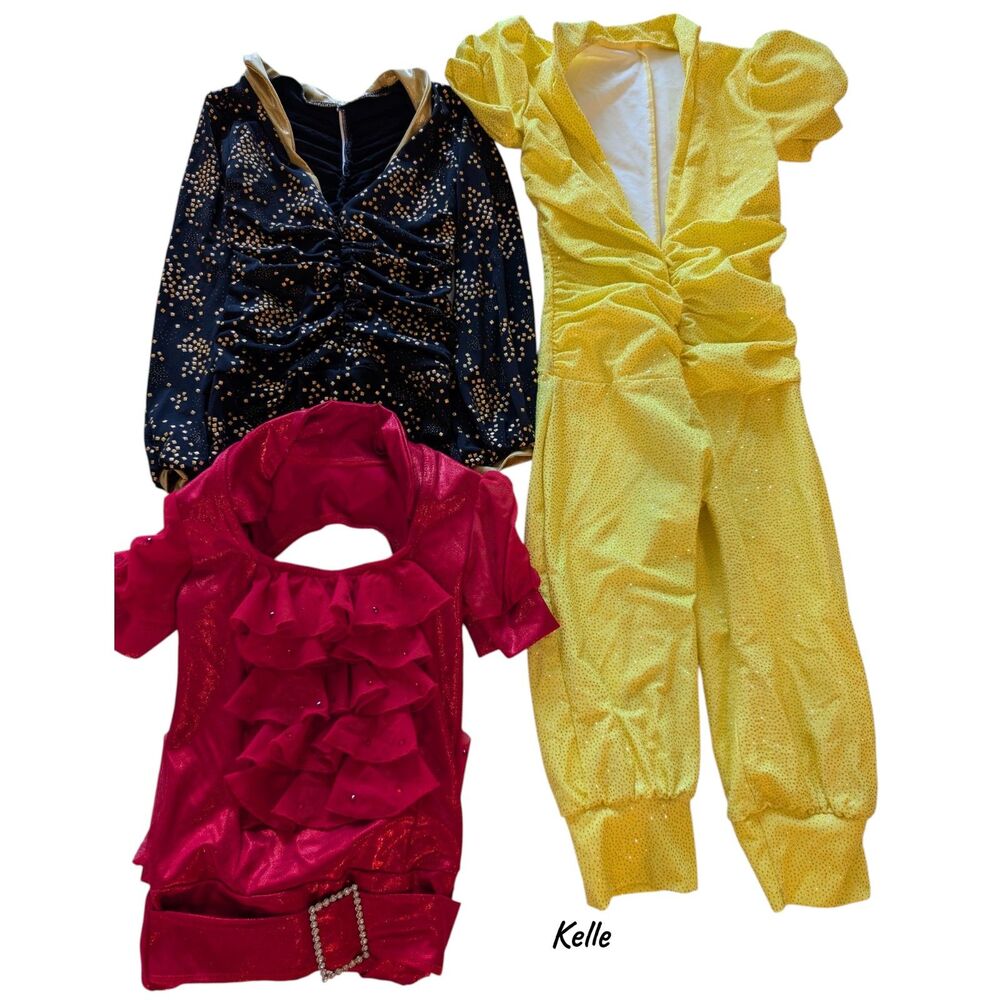 Kelle Dance Costume Lot of 3 Girls Small Black Gold Red Yellow Stage Performance